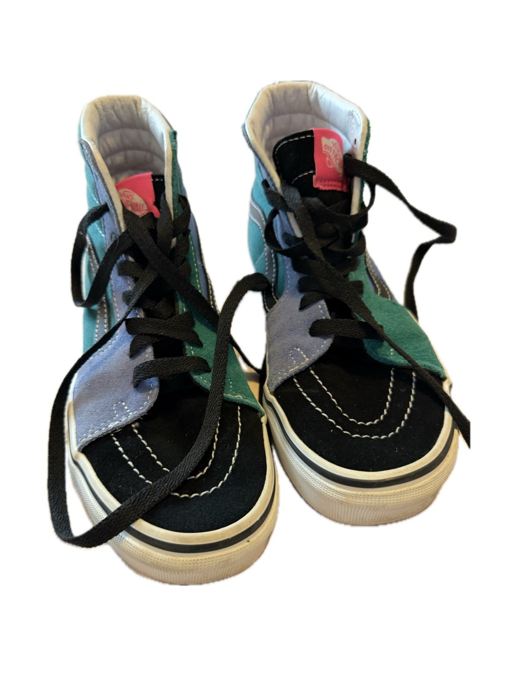 Vans High-Top Skater Sneakers - Black, Blue, and Green (size 7)